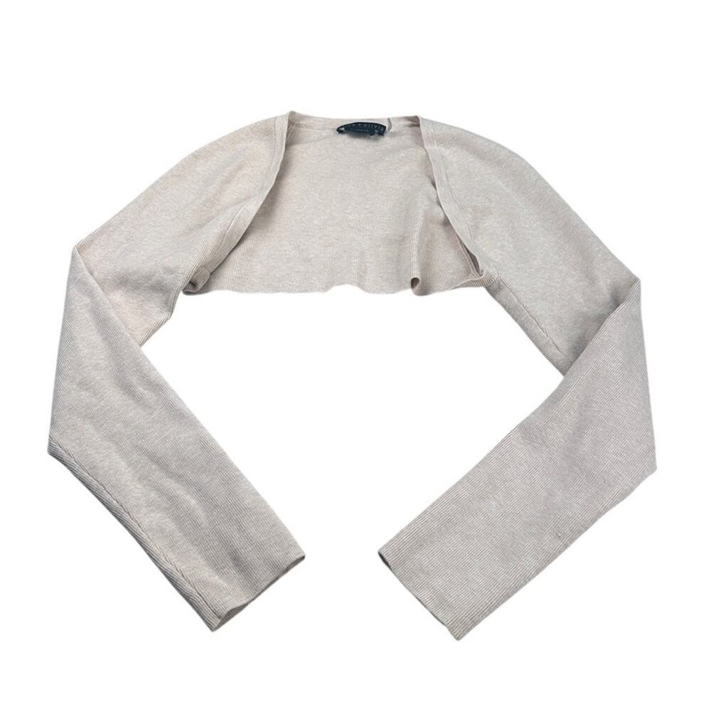 Alice + Olivia Classics Beige Ribbed Cropped Shrug Bolero Sweater M